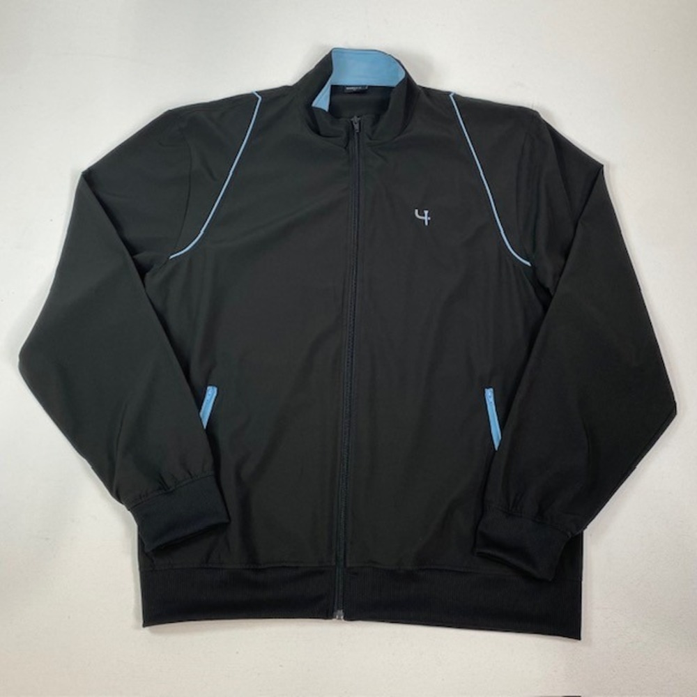 Short‎ Par 4 Mens XL Full Zip Golf Track Jacket Black Blue Trim Athletic